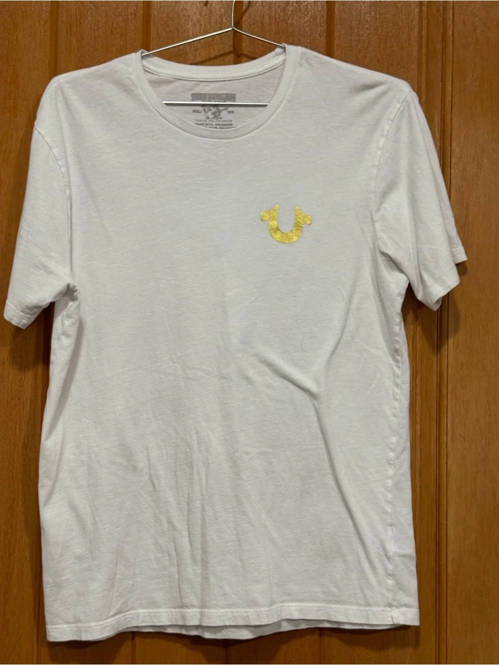 True Religion White Tee with Gold Foil Buddha & Guitar Graphic size M unisex